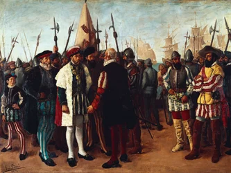 “O rei francês François I (1494-1547) no porto de Valência " Século XIX (pintura)