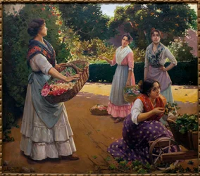 Floristas no Parque de Maria Luisa - Pintura de Jose Rico Cejudo (1864-1939), Óleo sobre Tela
