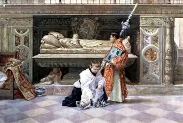Altar Boys in a Church Interior (lápis e aguarela sobre papel)
