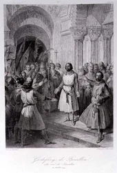 Godfrey de Bouillon (c.1060-1100) Eleito Rei de Jerusalém, gravado por Leopold Massard (1812-89) (gravura)