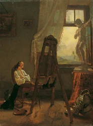 O pintor adormecido no estúdio