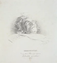 Ludwig van Beethoven (1770-1827) no leito de morte, 28 de março de 1827