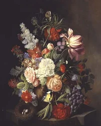 Uma Natureza Morta de Flores Mistas de Verão numa Urna (óleo sobre tela)