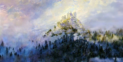 JJM recria Friedrich-C-D: Nevoeiro matinal nas montanhas (Panorama)