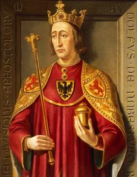 Retrato de Rudolf von Habsburg (1218-91), Pintura de Josef Kiss e Friedrich Mayrhofer, detalhe