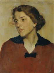 Retrato de uma mulher com um suéter vermelho
