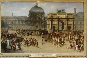 Revista militar em frente ao palácio das Tulherias, Paris, em 1810 ...