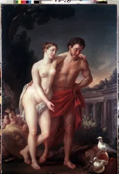 Vénus e Marte. Pintura de Joseph Marie Vien (1716-1809). Óleo sobre tela, 225 x 151 cm