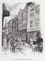 Casas antigas em Holywell Street (litho)