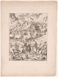 Dante atravessa o rio de sangue dos tiranos e assassinos no dorso de Nesso, o centauro