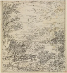 Paisagem heroica com arco-íris