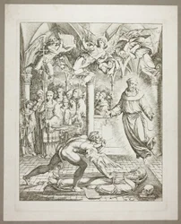 A luta entre o demónio e S. Francisco de Assis pela alma de Guido da Montefeltro, terceira parte de Darstellungen aus Dante