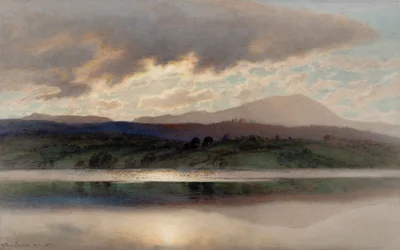 Pôr do sol sobre Esthwaite Water (aguarela)