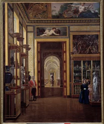 A joalheria do Louvre e a enfileirada das salas Carlos X. Pintura de Joseph Auguste (século XIX)