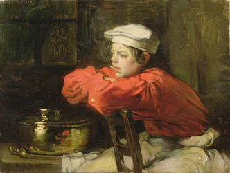 Cozinheiro em uma pausa de cigarro (óleo sobre tela)