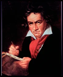 Retrato do compositor alemão Ludwig van Beethoven escrevendo Missa solemnis. (pintura