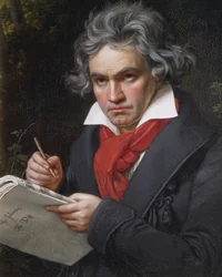 Retrato de Ludwig van Beethoven (1770-1827), compositor e pianista alemão, compondo a Missa Solemnis
