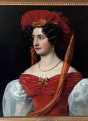Retrato de Mulher com Pintura de Chapéu Vermelho de Joseph Karl Stieler (1781-1858) Século XIX. Munique, Chateau De Nymphenburg