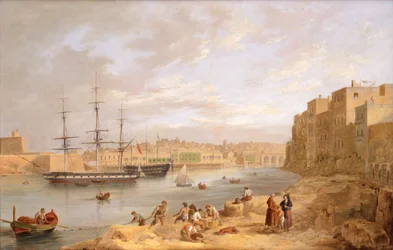 H.M.S. Champion atracado ao largo de Port St.Angelo, Malta