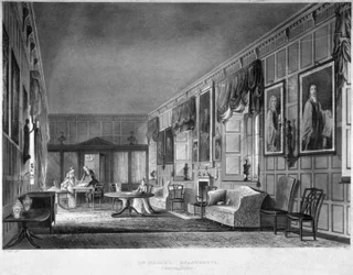 Vista interior dos apartamentos do Dr. Fisher, Charterhouse, Finsbury, Londres, 1816.