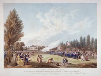 A Associação Hans-Town exercitando em seu terreno em Knightsbridge, Londres, 1799