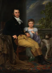 Retrato de um cavalheiro proeminente com a sua filha e um cão de caça (óleo sobre tela)