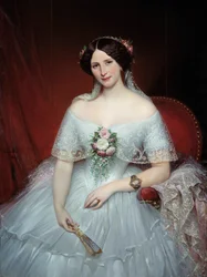 Retrato de Madame Pouchet. É esposa do médico Archimède Pouchet, amigo de Gustave Flaubert. Pintura de Joseph Court (1797-1865), 1849. A. 0,97 x 1,3 m, Ruão, Museu de Belas-Artes