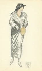 Senhora elegante, 15.IV.1916, 1916 (pena & tinta e wc no papel)