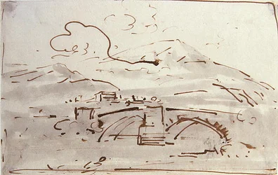 Paisagem com uma ponte (aguarela)
