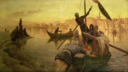 No Cairo: A balsa da ilha de Gazirie no Nilo ou Boulach no porto do Cairo