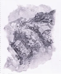 Os Boers destruindo seus vagões em Spitzkop, ilustração de After Pretoria: The Guerilla War, 1902
