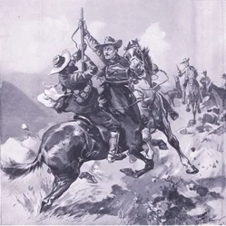 A captura de Field-Cornet Swanepool, ilustração de After Pretoria: The Guerilla War, 1902