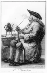 Fleumático, de "Exercícios de imaginação de personagens diferentes e formas humanas", gravado por R. Brichet, publicado em Augsburg, 1783-84