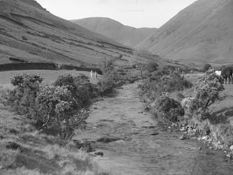 Um riacho que atravessa a paisagem de Wastwater