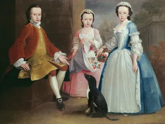 Sara, Anna e Evan Davies com seu cachorro