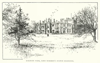 Dalmeny Park, residência escocesa de Lord Rosebery (litografia)