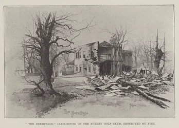 O Hermitage, Club-House do Surrey Golf Club, destruído pelo fogo