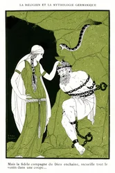 Mitologia nórdica: Canções de Edda, lenda islandesa (cromolitografia)