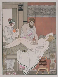 Exame de um paciente, ilustração de &39;The Complete Works of Hipócrates&39;, 1932