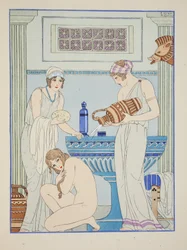 Derramando água sobre o paciente, ilustração de &39;The Works of Hippocrates&39;, 1934