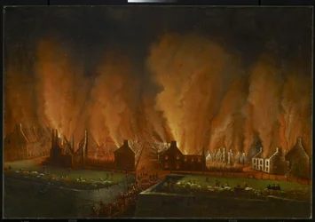 O fogo no bairro de Saint-Jean, visto para o oeste, 1848