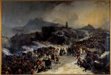 A travessia da Serra Guadarama (Guadarrama) em Espanha em Dezembro de 1808 por Napoleão I Pintura de Joseph Louis Hippolyte Bellange (1800-1866) Paris do século XIX, Musee de l