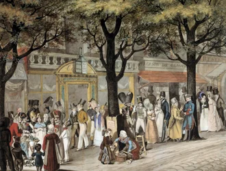 Caminhada numa avenida em Paris em 1819 aguarela de Joseph Louis Bellange (1800-1866) 1819 Paris, Musee Carnavalet