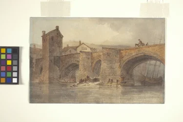 Ponte de Chester (aguarela sobre lápis em papel de trama branca)