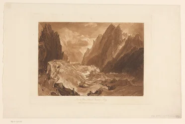 Vista da geleira Mer-de-Glace no Mont Blanc Mer de Glace - Vale de Chamouni - Savoy (título no objeto) Estudos de paisagem (título da série) Liber Studiorum (título da série)