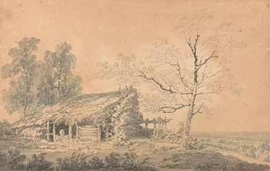 Paisagem com celeiro, c.1795 (grafite e lavagem em papel)