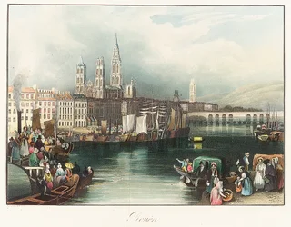 Rouen (França). Litografia (33x46,9 cm) de Joseph Mallord William Turner (1775-1851)