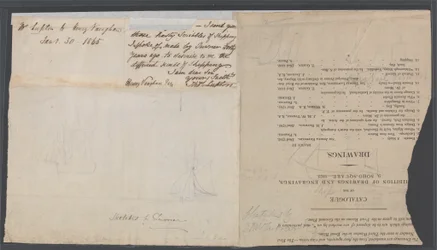 Esboço de dois navios em uma página de catálogo, c.1823