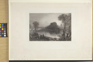 Castelo de Tamworth, Staffordshire (gravura e gravura em papel da Índia, chine collé)
