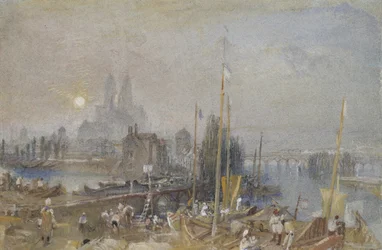 O Canal do Loire e Cher, perto de Tours, c. 1830 (aquarela com bodycolour e caneta e tinta marrom)